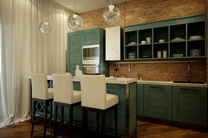 Cocina estilo loft verde - Diseño de interiores