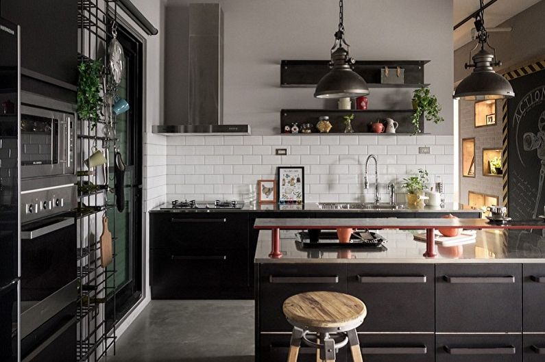 Cocina estilo loft negra - Diseño de interiores