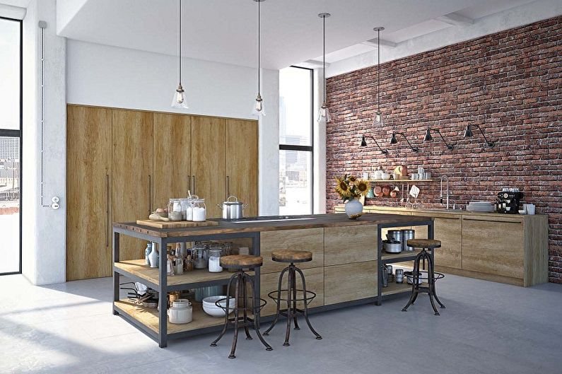 Cuisine design d'intérieur dans le style loft - photo