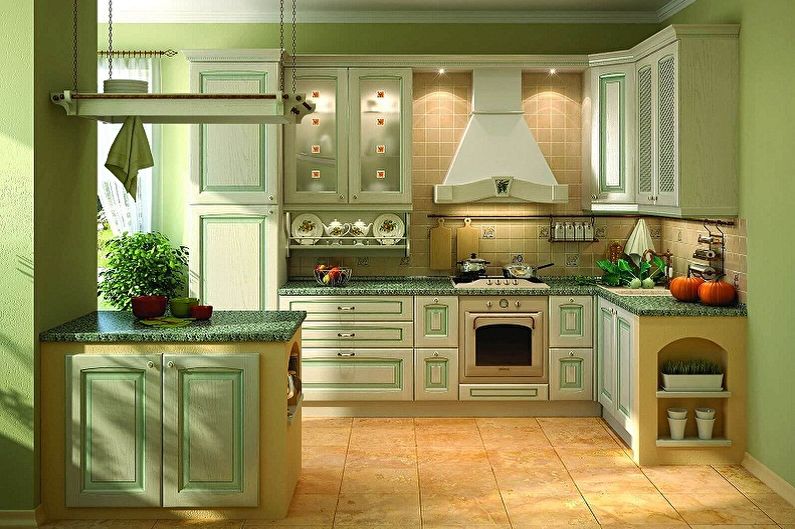 Green Provence Style Kitchen - การออกแบบตกแต่งภายใน