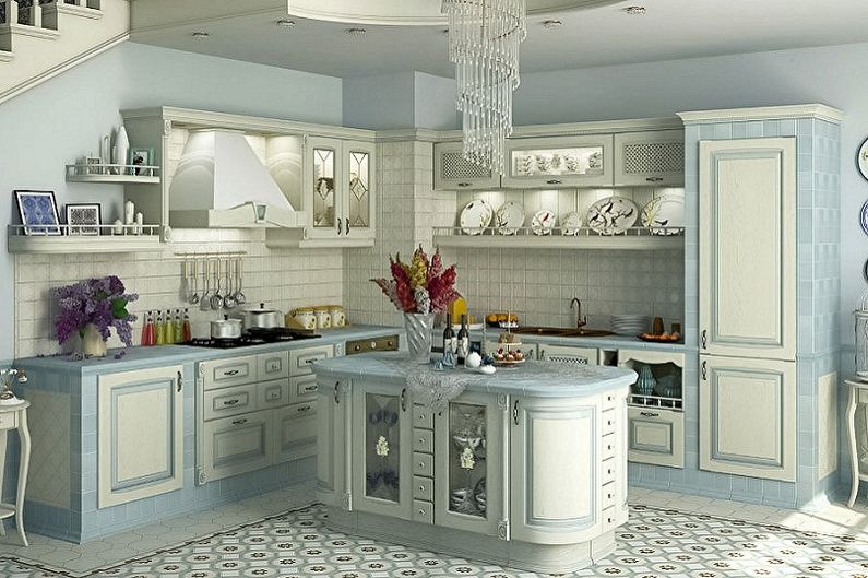 Cocina de estilo provenzal azul - Diseño de interiores