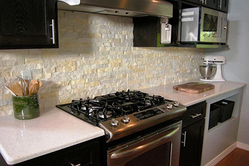 Decoration of the working wall in the kitchen - Decorative stone